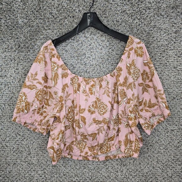 Lane Bryant Top Womens Plus 22/24 Pink Cropped Floral Print Off The Shoulder - Picture 6 of 7